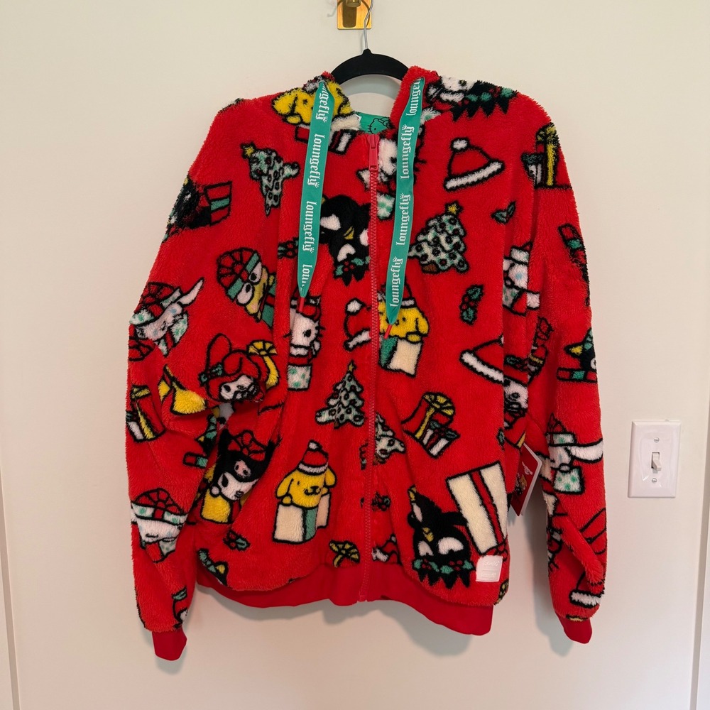 Loungefly Sanrio Hello Kitty Friends Christmas Sherpa‎ Hoodie Red XL NWT